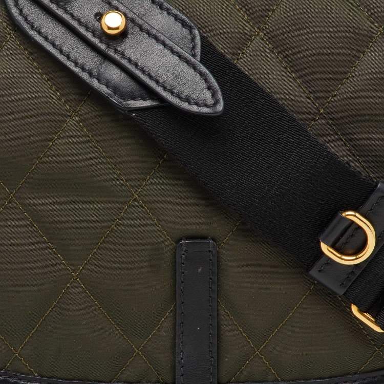 Pre Owned Prada Black/Green Leather and Nylon Corsaire Crossbody Bag