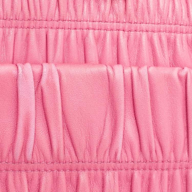 Pre Owned Prada Fuchsia Nappa Gaufre Leather Flap Shoulder Bag
