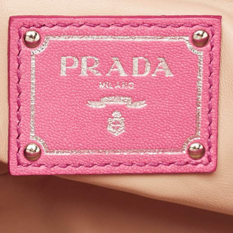 Pre Owned Prada Fuchsia Nappa Gaufre Leather Flap Shoulder Bag