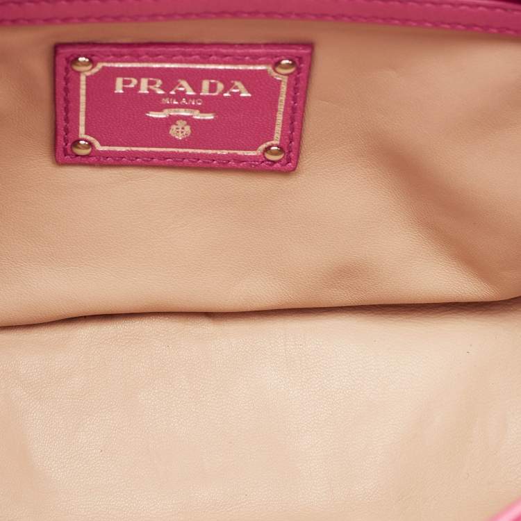 Pre Owned Prada Fuchsia Nappa Gaufre Leather Flap Shoulder Bag