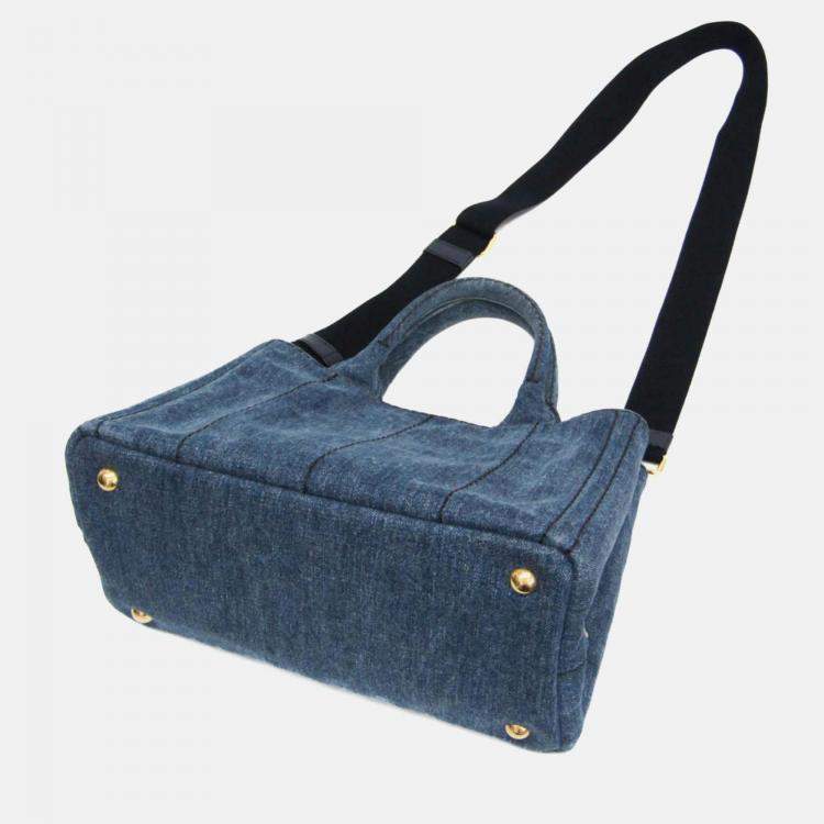 Pre Owned Prada Canapa Blue Denim Tote Bag