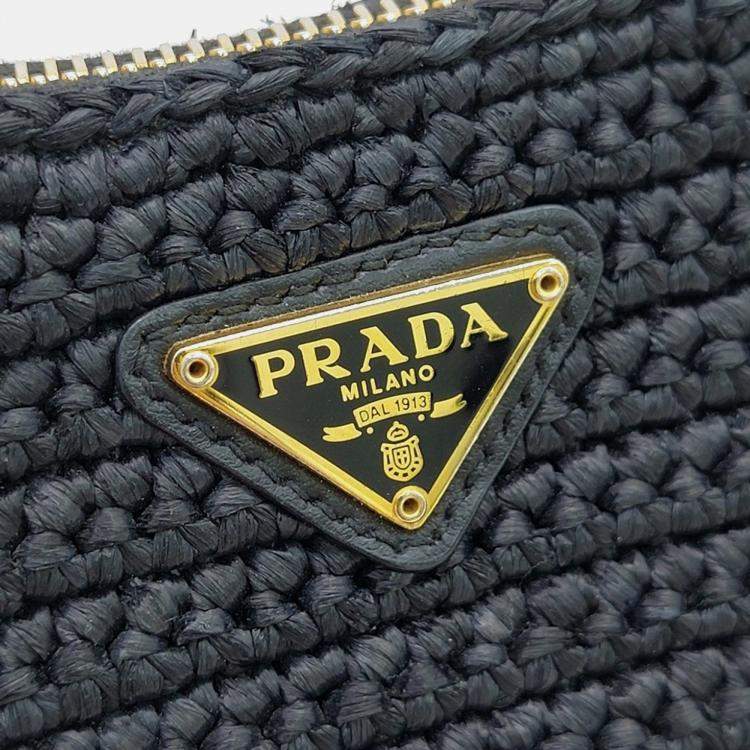 Pre Owned Prada Black Raffia Raffia Chain Strap Hobo Bag