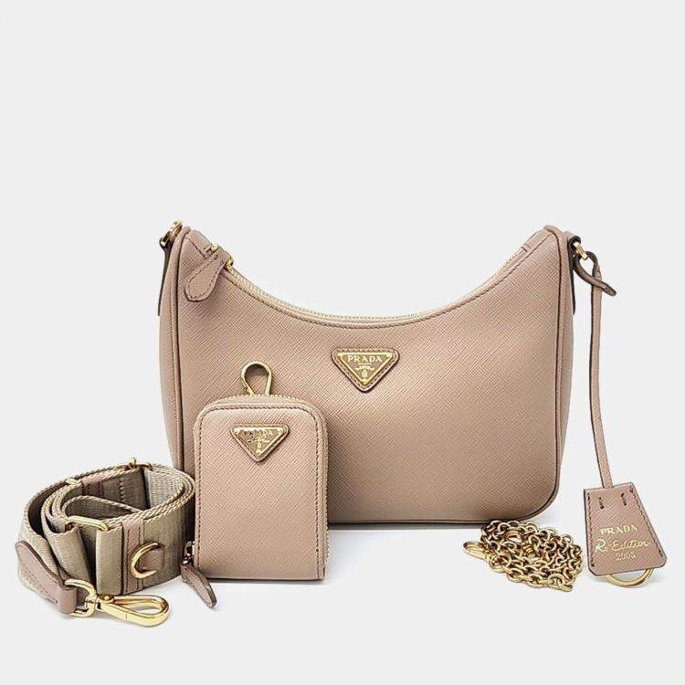 Prada Beige Leather Saffiano Luxe Chain Hobo Bag Prada TLC US