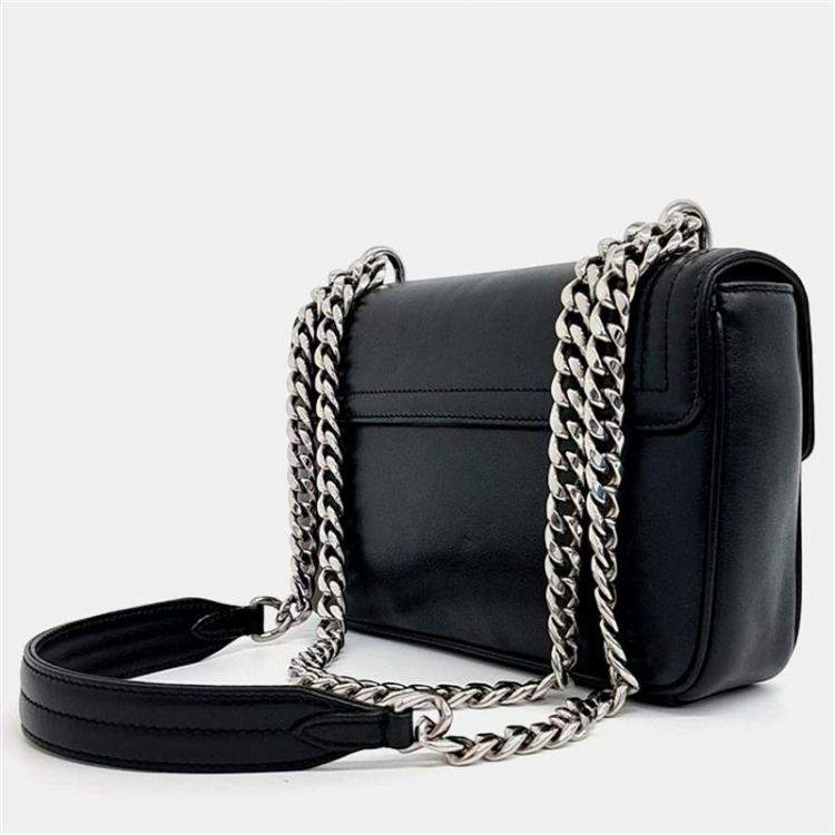 Pre Owned Prada Black Leather Grace Luxe Chain Shoulder Bag