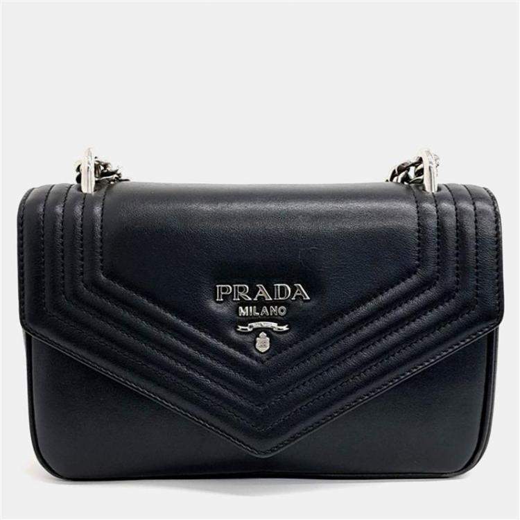 Pre Owned Prada Black Leather Grace Luxe Chain Shoulder Bag