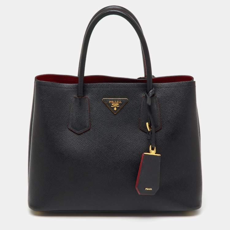 Pre Owned Prada Black Leather Medium Double Handle Tote