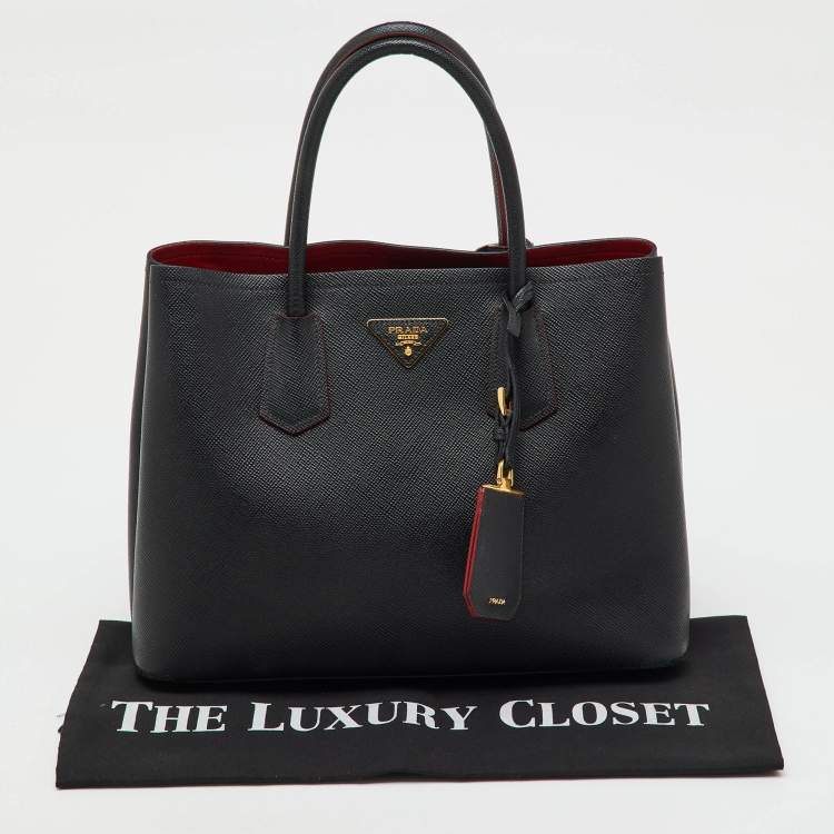 Pre Owned Prada Black Leather Medium Double Handle Tote