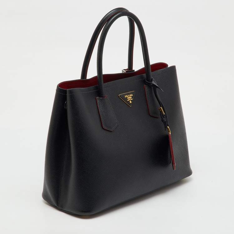 Pre Owned Prada Black Leather Medium Double Handle Tote