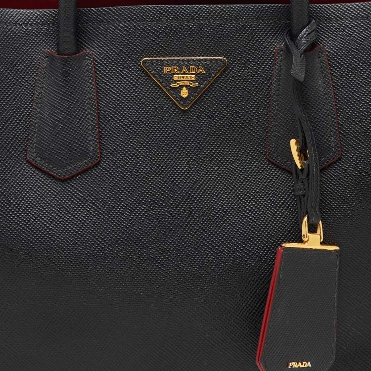 Pre Owned Prada Black Leather Medium Double Handle Tote