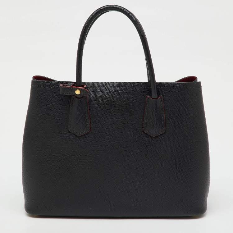 Pre Owned Prada Black Leather Medium Double Handle Tote