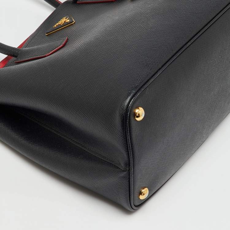 Pre Owned Prada Black Leather Medium Double Handle Tote