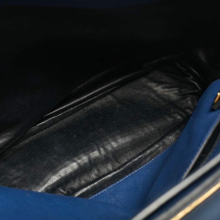 Pre Owned Prada Navy Blue Saffiano Cuir Leather Triple Pocket Tote
