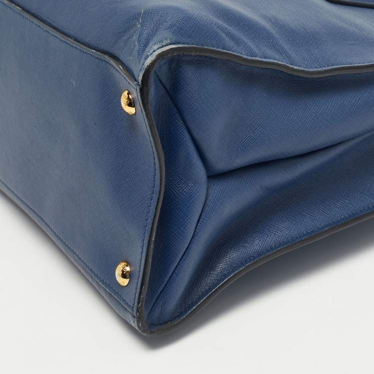 Pre Owned Prada Navy Blue Saffiano Cuir Leather Triple Pocket Tote
