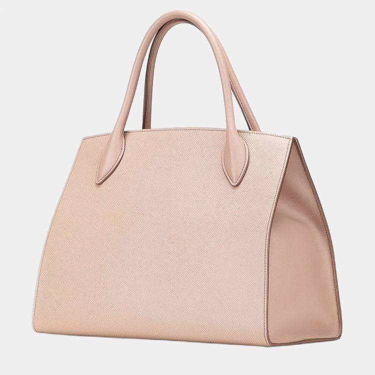 Pre Owned Prada Pink Medium Saffiano Cuir Monochrome Top Handle Tote