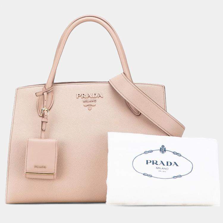 Pre Owned Prada Pink Medium Saffiano Cuir Monochrome Top Handle Tote
