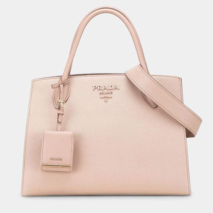 Pre Owned Prada Pink Medium Saffiano Cuir Monochrome Top Handle Tote