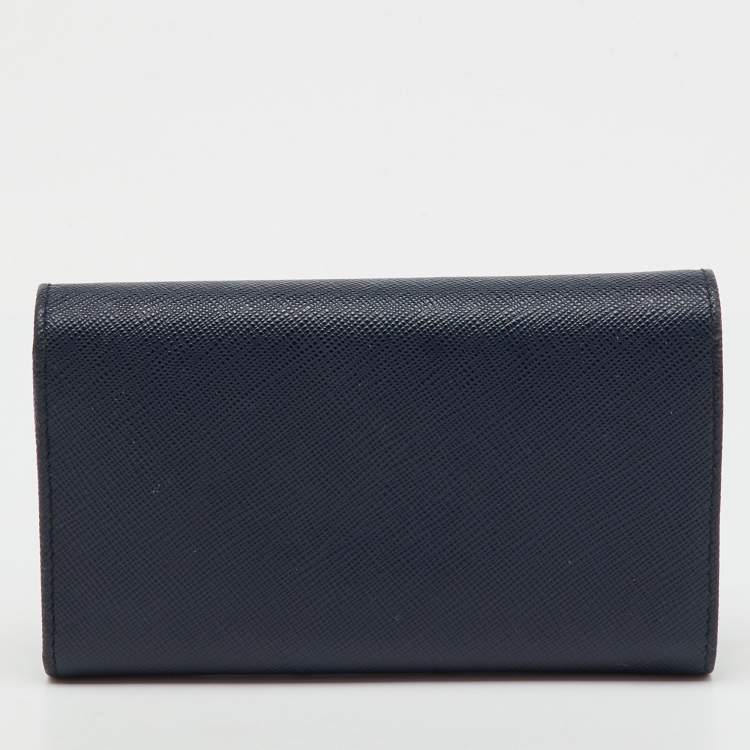 Pre Owned Prada Navy Blue Saffiano Leather Compact Wallet
