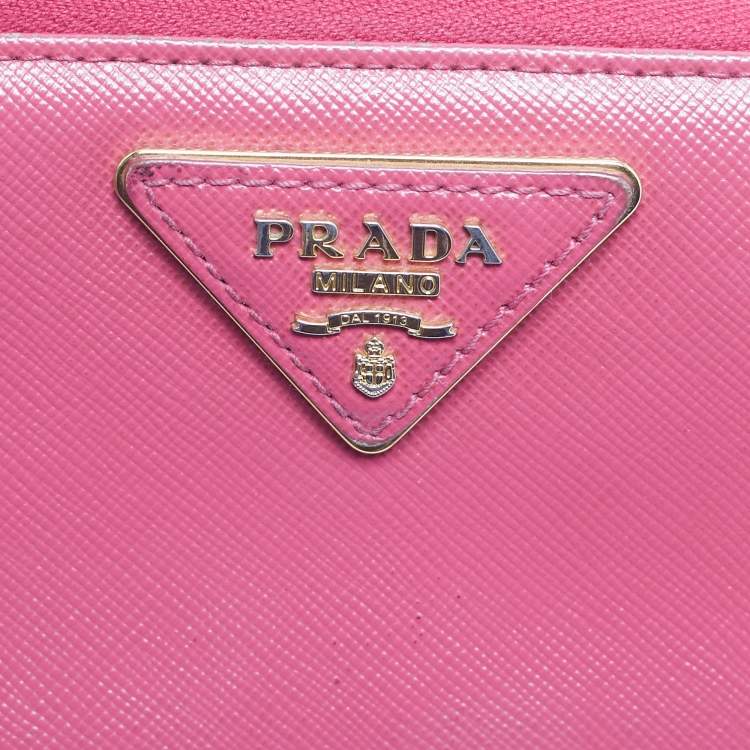 Pre Owned Prada Pink Saffiano Metal Leather Zip Continental Wallet