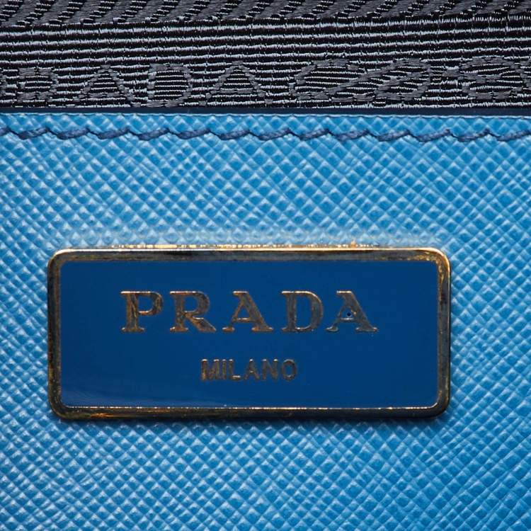 Pre Owned Prada Blue/Navy Blue Saffiano Lux Leather Small Galleria 2way Tote