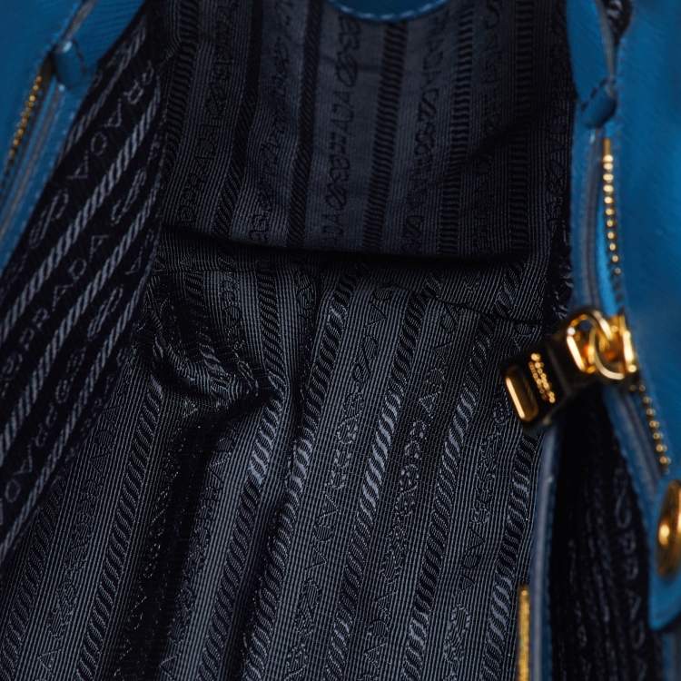 Pre Owned Prada Blue/Navy Blue Saffiano Lux Leather Small Galleria 2way Tote