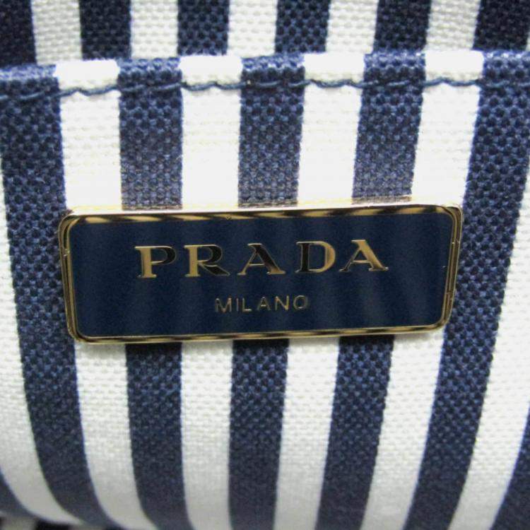 Pre Owned Prada Canapa S Blue Canvas Tote Bag