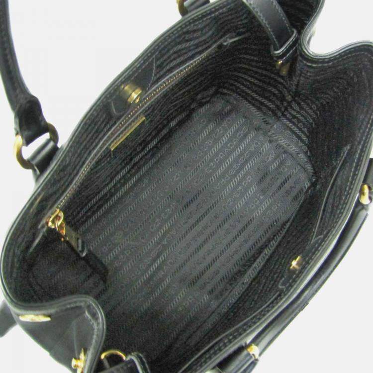 Pre Owned Prada Logo Black Jacquard/Leather Shoulder Bag