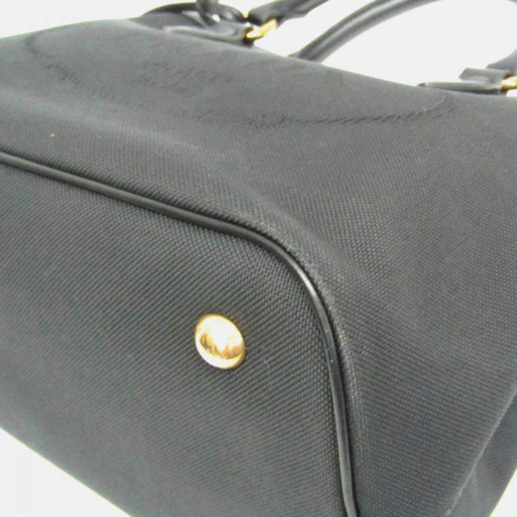 Pre Owned Prada Logo Black Jacquard/Leather Shoulder Bag