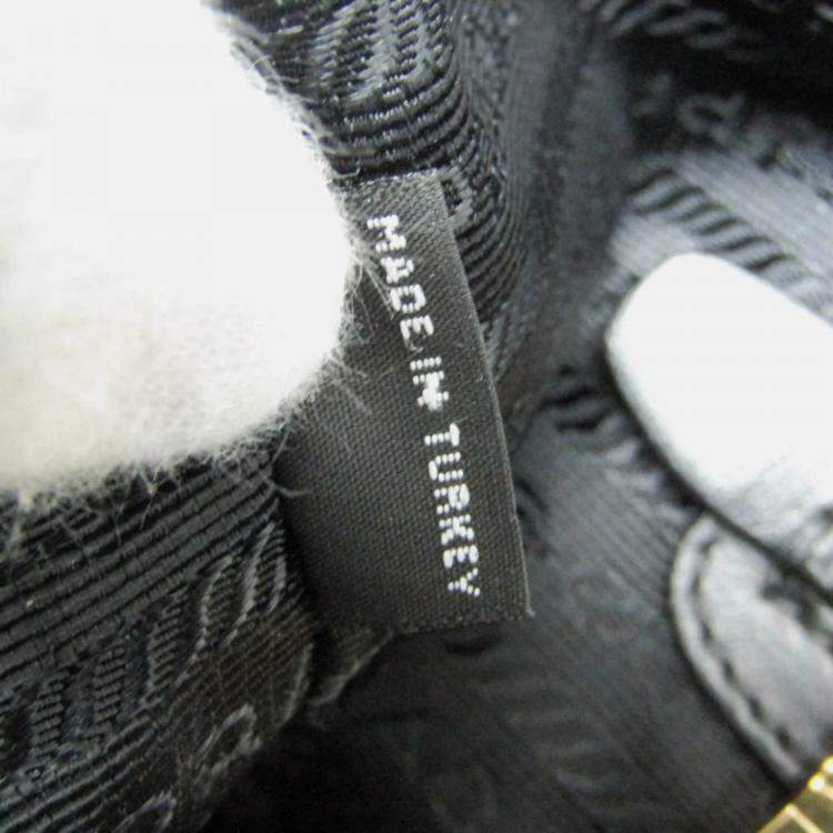 Pre Owned Prada Logo Black Jacquard/Leather Shoulder Bag