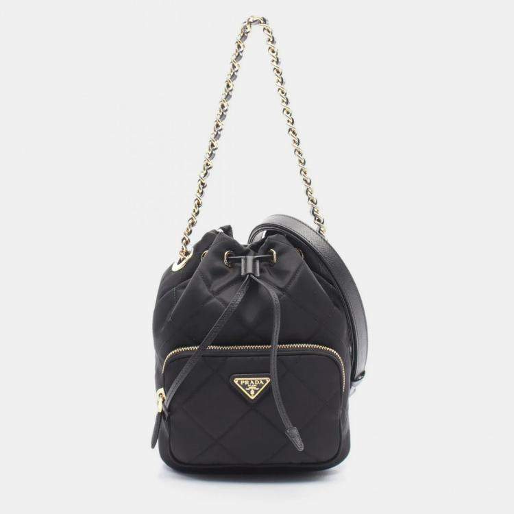Pre Owned Prada Vela Handbag Nylon Saffiano Leather Black