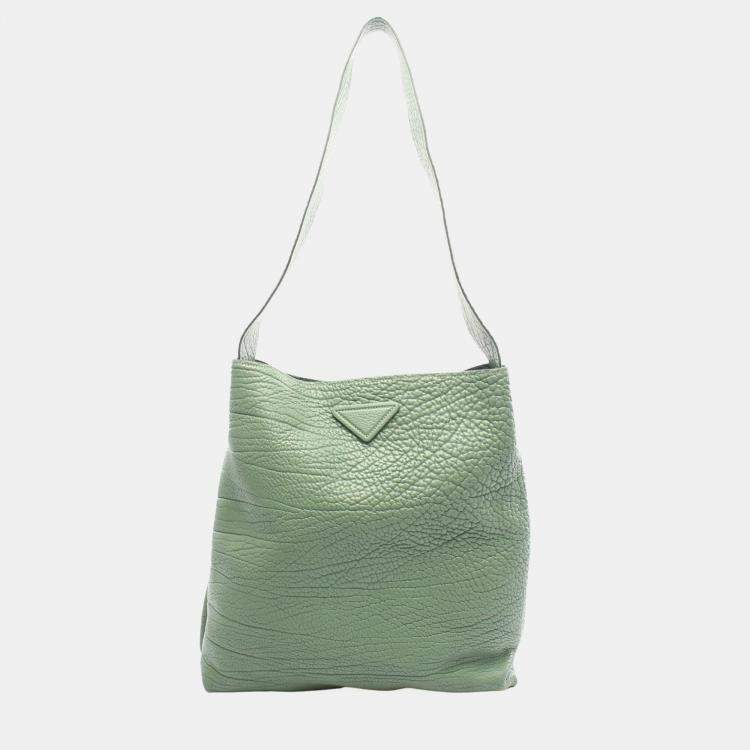 Pre Owned Prada Green Full Grain Leather Tote