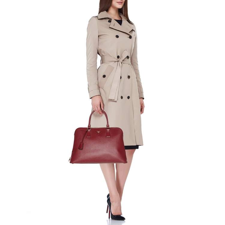 Pre Owned Prada Red Saffiano Lux Leather Promenade Satchel