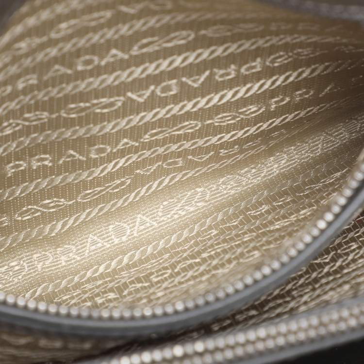 Pre Owned Prada Silver Saffiano Lux Leather Small Promenade Satchel