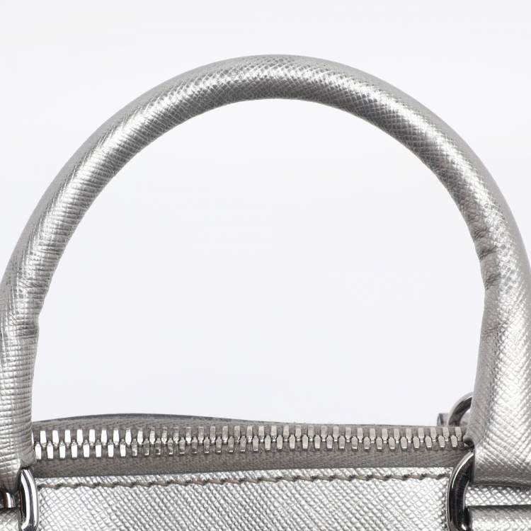 Pre Owned Prada Silver Saffiano Lux Leather Small Promenade Satchel