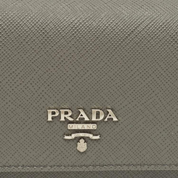 Pre Owned Prada Grey Saffiano Leather Trifold Wallet
