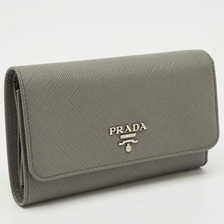 Pre Owned Prada Grey Saffiano Leather Trifold Wallet