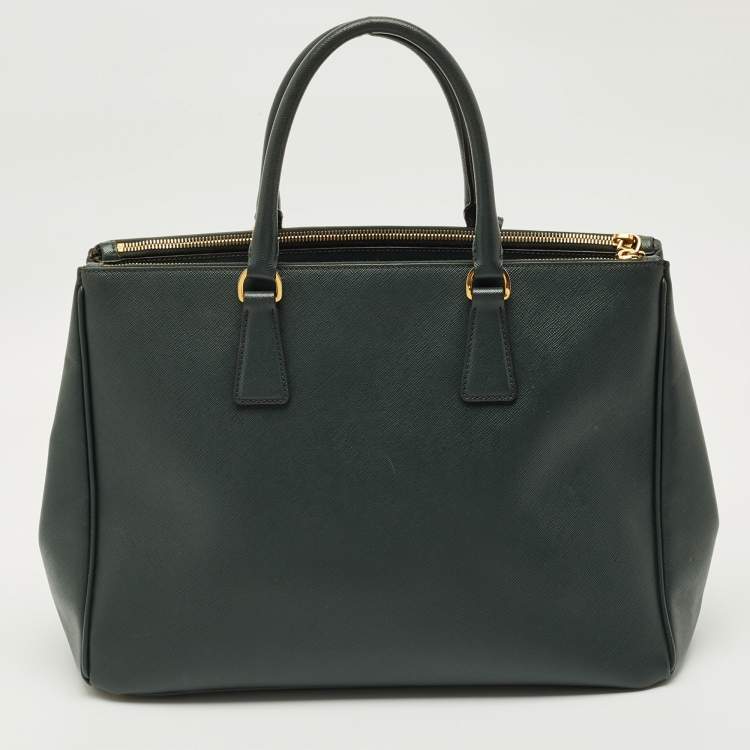 Pre Owned Prada Dark Green Saffiano Lux Leather Large Galleria Double Zip Tote