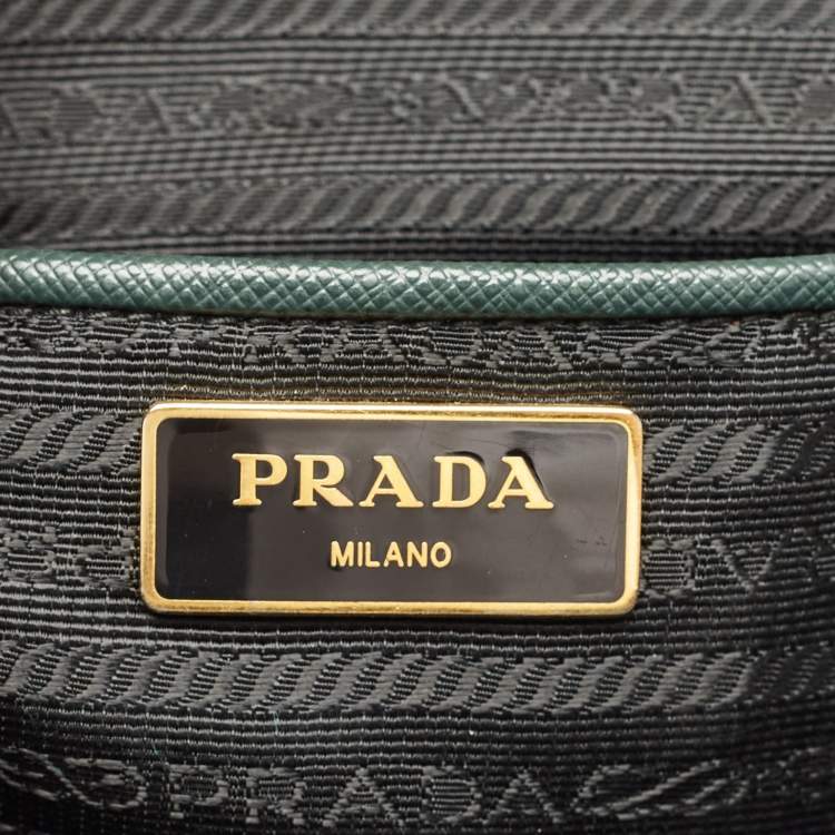 Pre Owned Prada Dark Green Saffiano Lux Leather Large Galleria Double Zip Tote