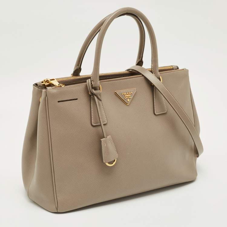 Pre Owned Prada Grey Saffiano Leather Medium Galleria Double Zip Tote