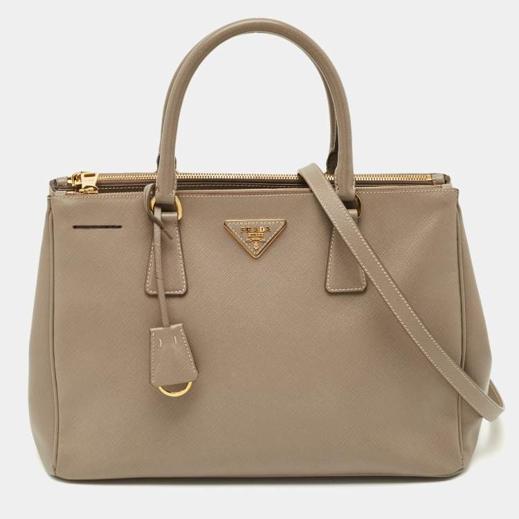 Pre Owned Prada Grey Saffiano Leather Medium Galleria Double Zip Tote