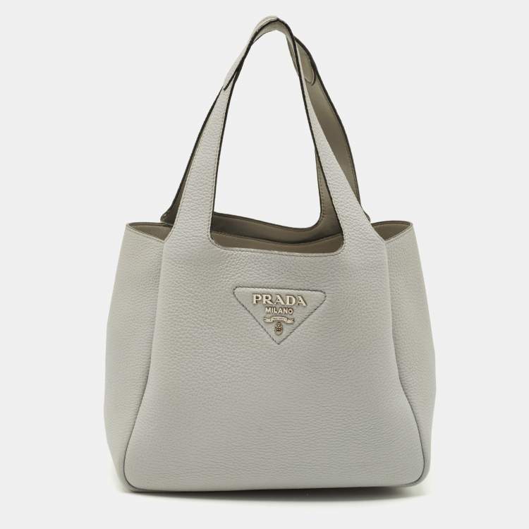 Pre Owned Prada Light Grey Vitello Daino Leather Dynamique Tote