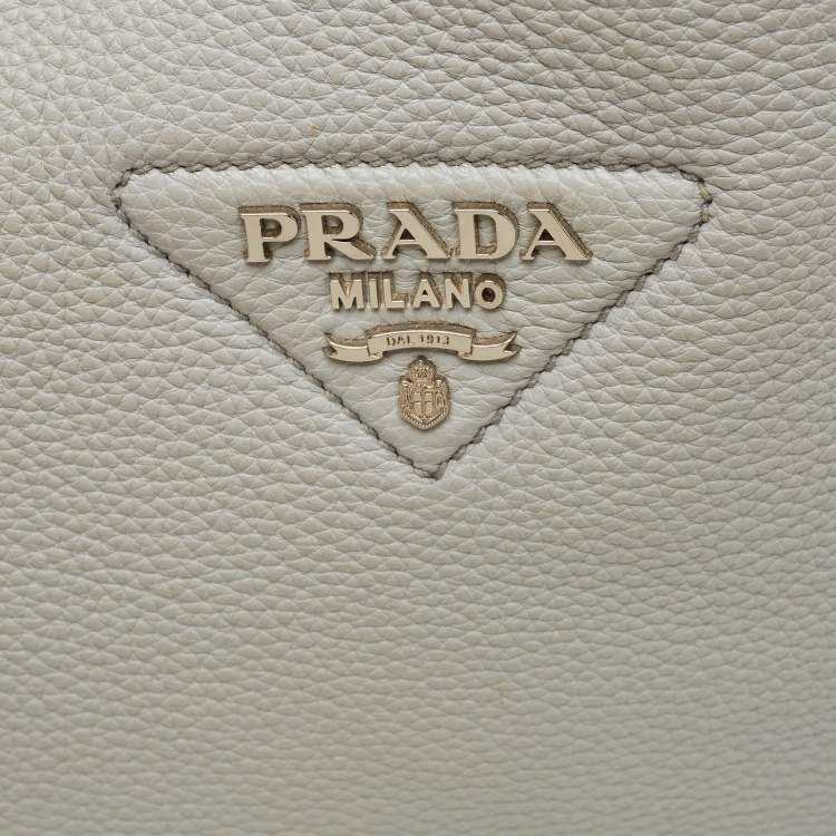 Pre Owned Prada Light Grey Vitello Daino Leather Dynamique Tote