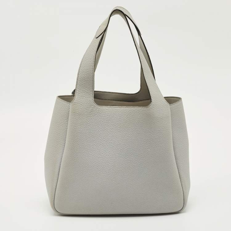 Pre Owned Prada Light Grey Vitello Daino Leather Dynamique Tote