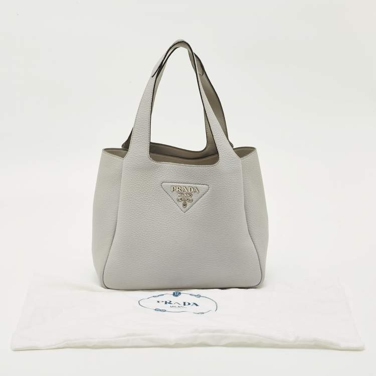 Pre Owned Prada Light Grey Vitello Daino Leather Dynamique Tote