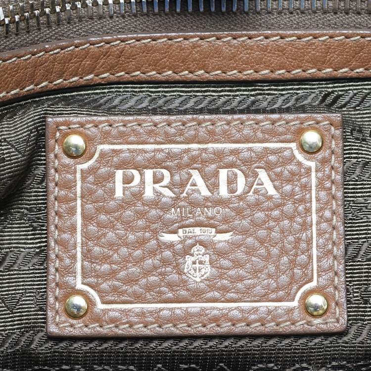Pre Owned Prada Brown Vitello Daino Leather Side Pocket Tote