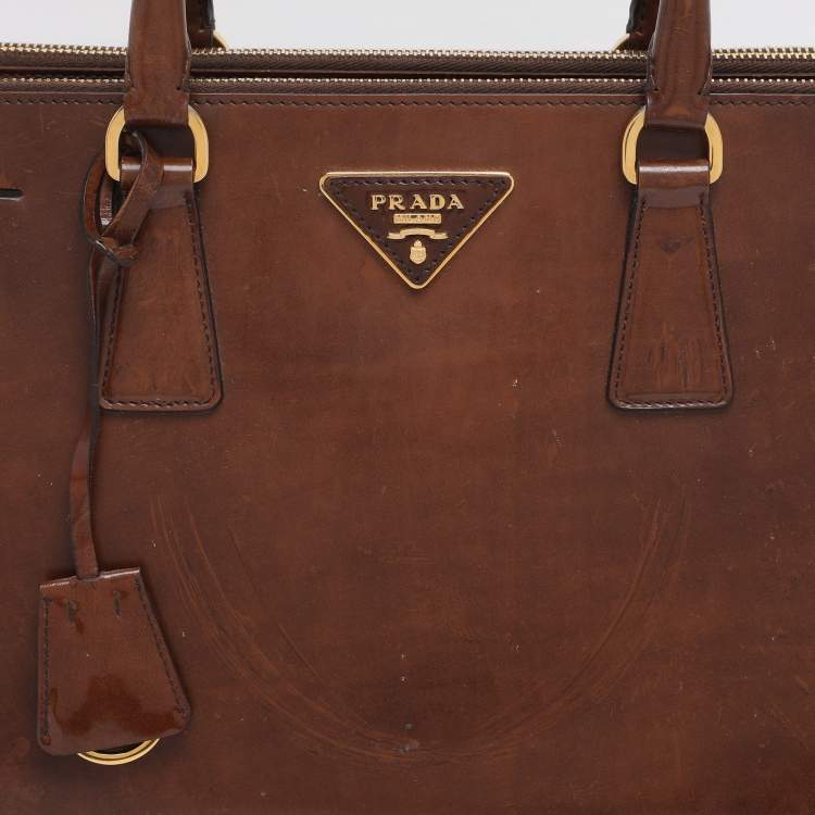 Pre Owned Prada Brown Brushed Smoke Patent Leather Large Galleria Tote
