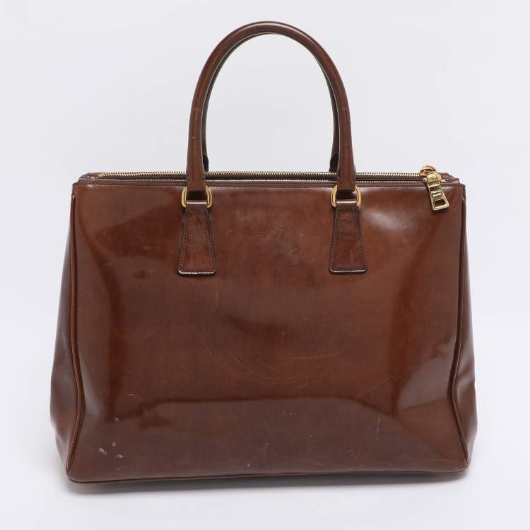 Pre Owned Prada Brown Brushed Smoke Patent Leather Large Galleria Tote