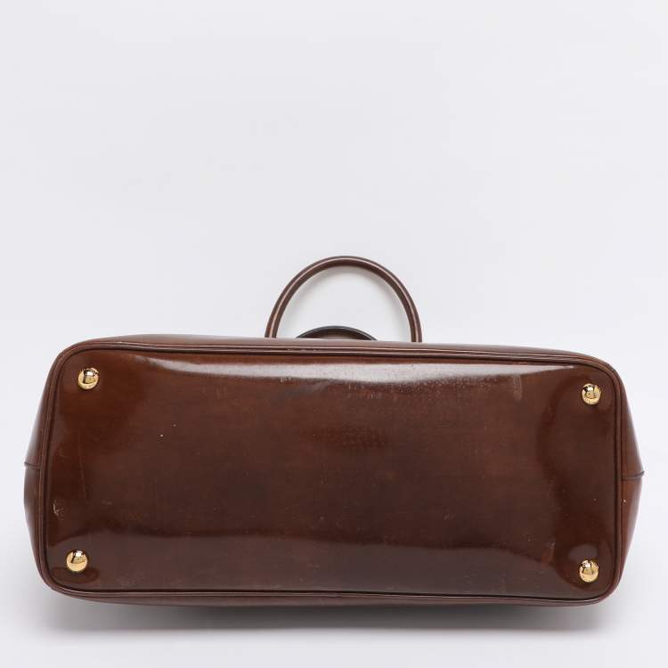 Pre Owned Prada Brown Brushed Smoke Patent Leather Large Galleria Tote