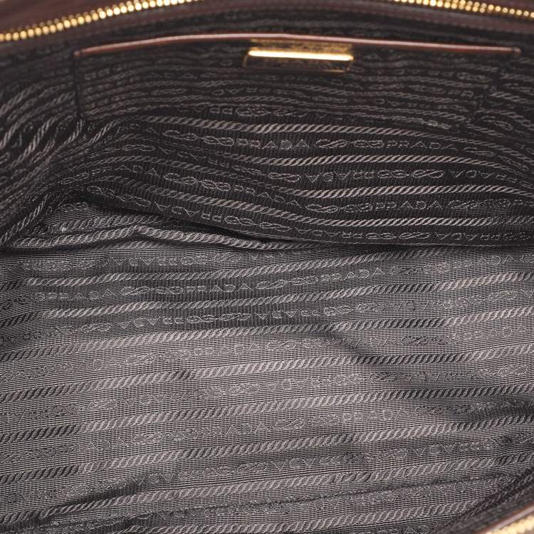 Pre Owned Prada Brown Brushed Smoke Patent Leather Large Galleria Tote