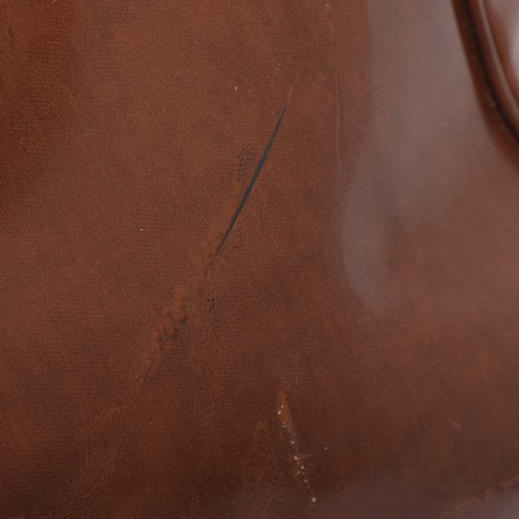 Pre Owned Prada Brown Brushed Smoke Patent Leather Large Galleria Tote