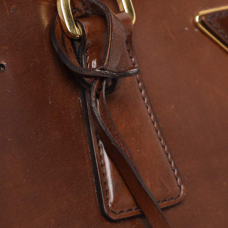 Pre Owned Prada Brown Brushed Smoke Patent Leather Large Galleria Tote